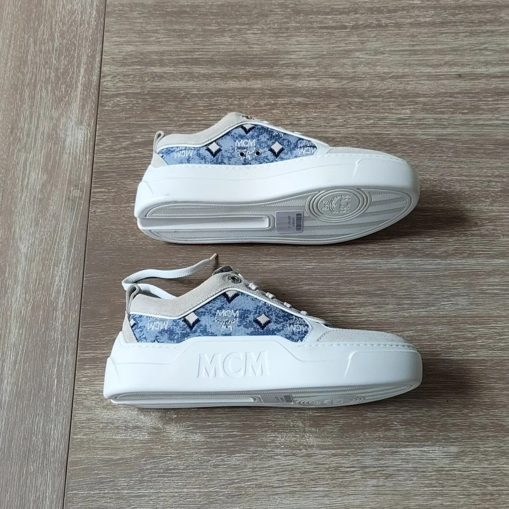MCM Vintage Monogram‎ Jacquard Low-Top Platform Sneakers Blue 7.5 New in Box